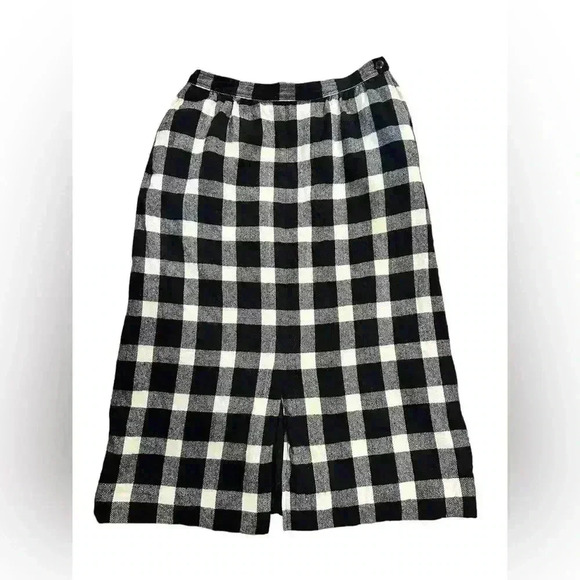 VINTAGE MISS PENDLETON WOOL BLACK & WHITE BUFFALO PLAID PENCIL SKIRT USA MADE - Picture 1 of 8